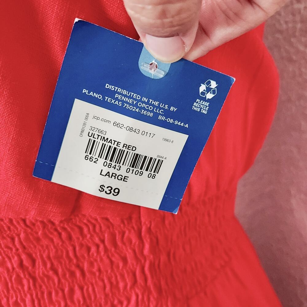 NEW Arizona Red Orange Sleeveless Tiered Knee Length Dress Size L - Picture 9 of 15